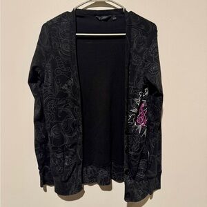Fox Woman’s Racing Tattoo Print Cardigan - Y2K Emo Grunge Skull Graphic S